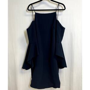 THEIA Navy Blue Crepe Cold Shoulder Mini Dress W/ Flounce Sleeve Lined Size 14